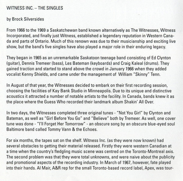 Witness Inc. : The Singles (CD, Comp)