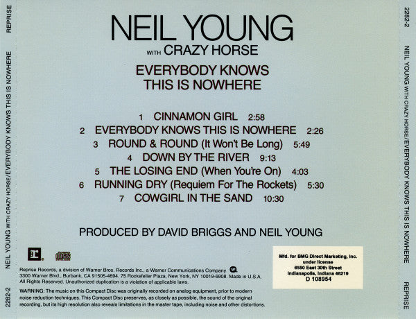 Neil Young With Crazy Horse : Everybody Knows This Is Nowhere (CD, Album, Club, RE)