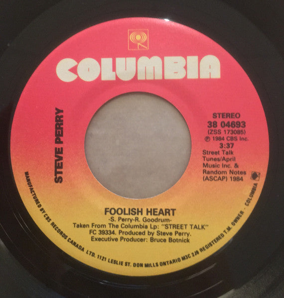Steve Perry : Foolish Heart (7", Single)