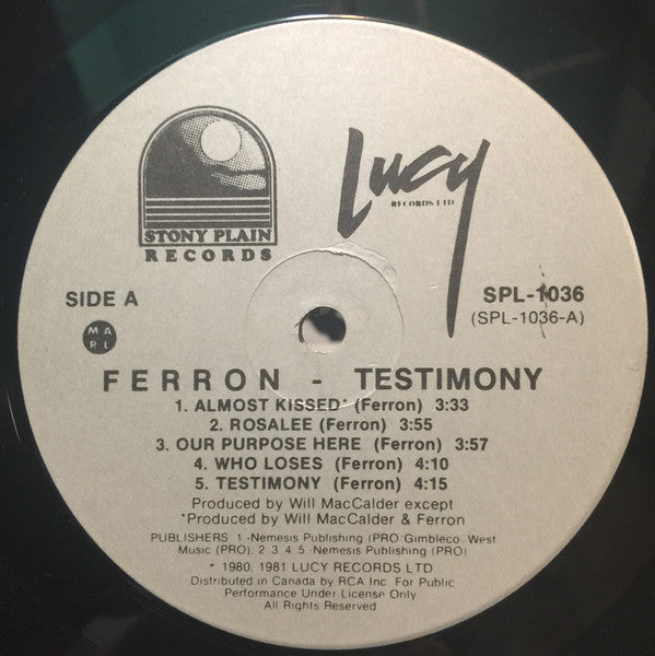 Ferron (2) : Testimony (LP, Album, RE)