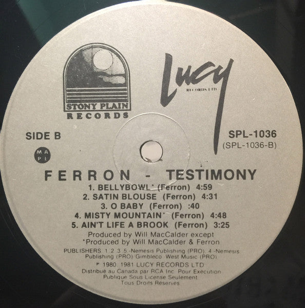 Ferron (2) : Testimony (LP, Album, RE)