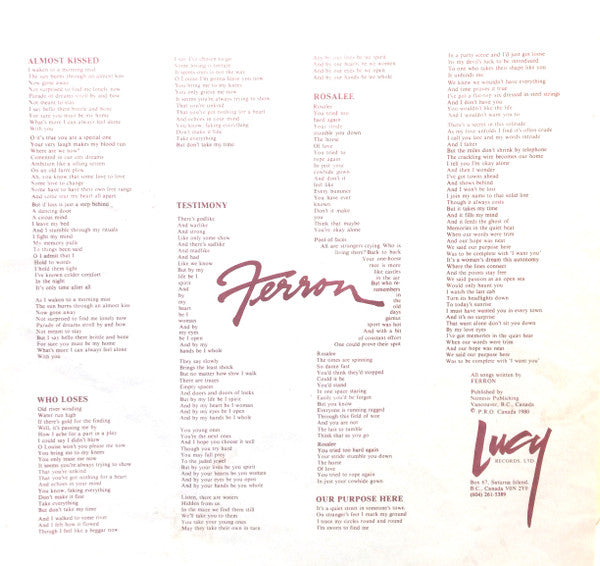 Ferron (2) : Testimony (LP, Album, RE)