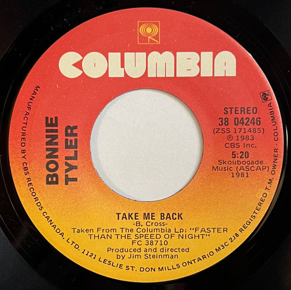 Bonnie Tyler : Take Me Back (7", Single)
