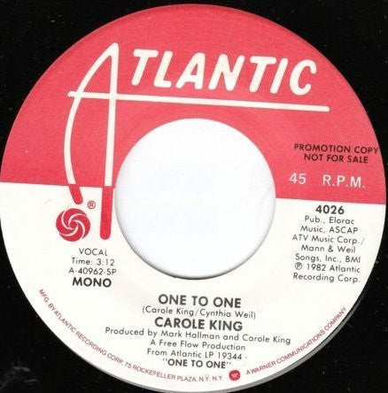 Carole King : One To One  (7", Mono, Promo)