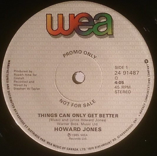 Howard Jones : Things Can Only Get Better (7", Single, Promo)