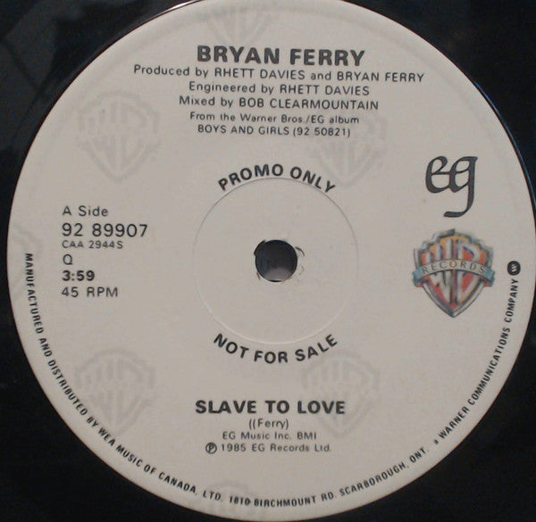 Bryan Ferry : Slave To Love (7", Promo)