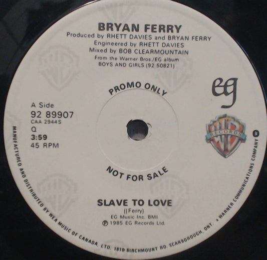 Bryan Ferry : Slave To Love (7", Promo)
