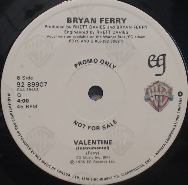 Bryan Ferry : Slave To Love (7", Promo)
