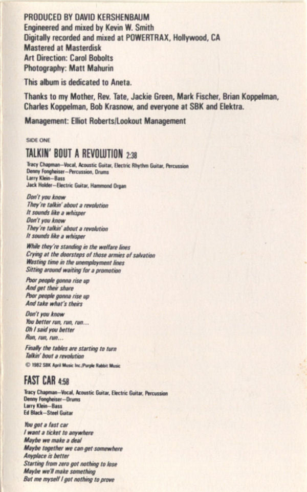 Tracy Chapman : Tracy Chapman (Cass, Album, Dol)