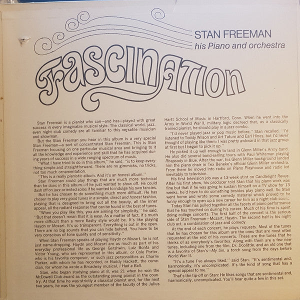 Stan Freeman, His Piano And Orchestra* : Fascination (LP, Album, Gat)