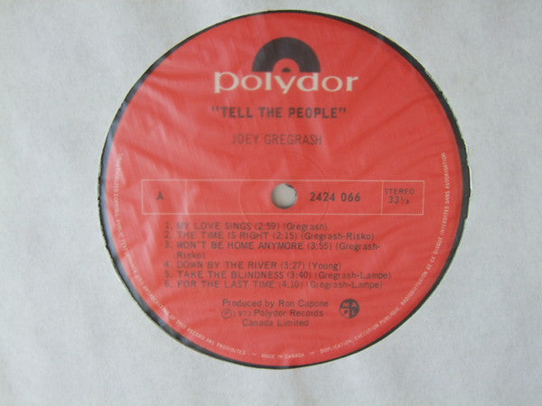 Joey Gregrash* : Tell The People (LP, Album, Gat)