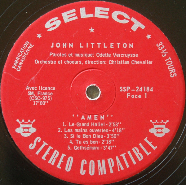 J. Littleton* : Amen - J.Littleton Chante O.Vercruysse (LP, Album)