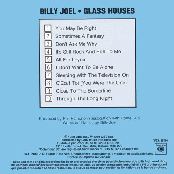 Billy Joel : Glass Houses (CD, Album, Club, RE)