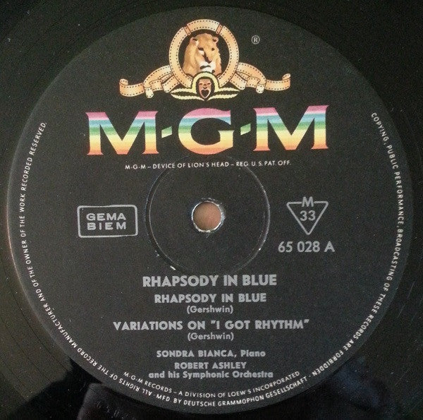 Sondra Bianca, Robert Ashley And His Symphonic Orchestra : Rhapsody In Blue (LP, Mono)