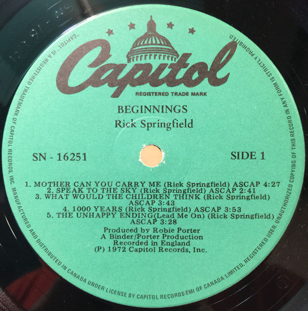 Rick Springfield : Beginnings (LP, RE)