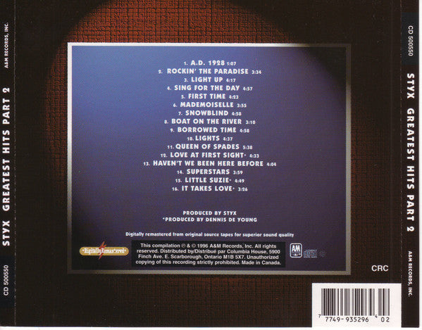 Styx : Greatest Hits Part 2 (CD, Comp, Club, RM)