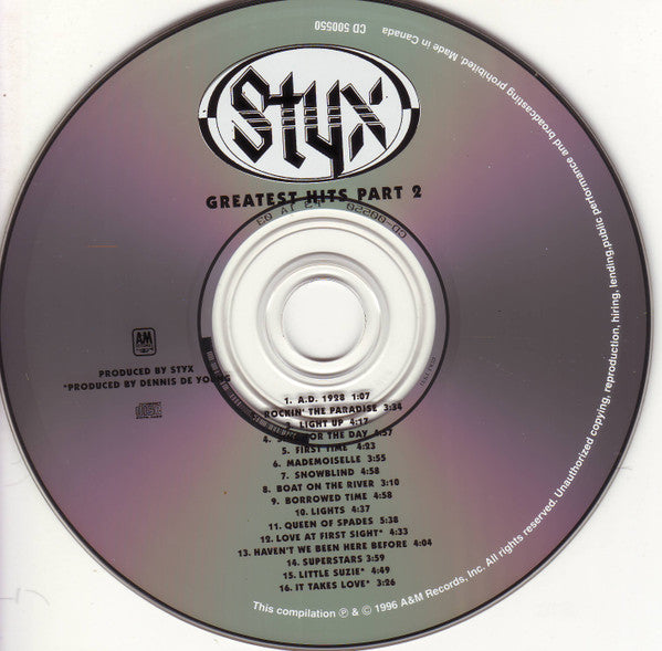 Styx : Greatest Hits Part 2 (CD, Comp, Club, RM)
