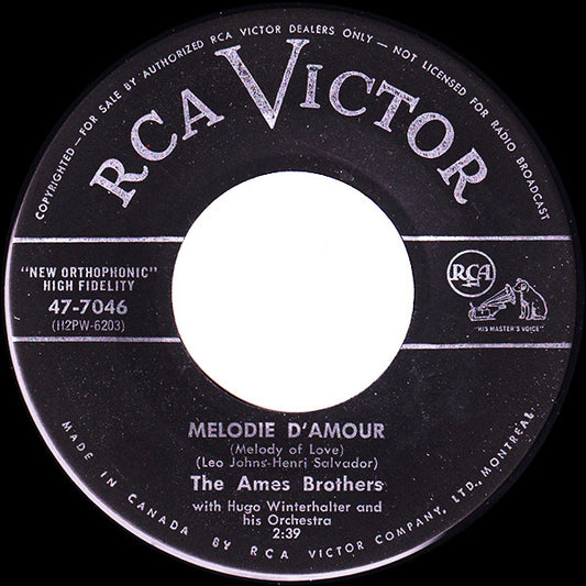 The Ames Brothers With Hugo Winterhalter Orchestra : Melodie D'Amour (7")