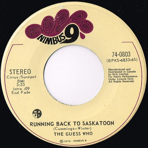 The Guess Who : Running Back To Saskatoon (7", Single)