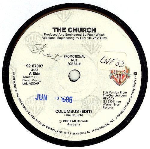 The Church : Columbus (7", Single, Promo)