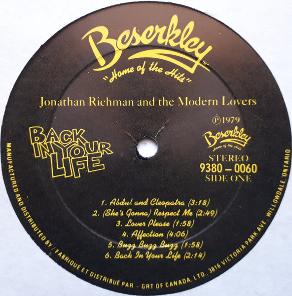 Jonathan Richman & The Modern Lovers : Back In Your Life (LP, Album)