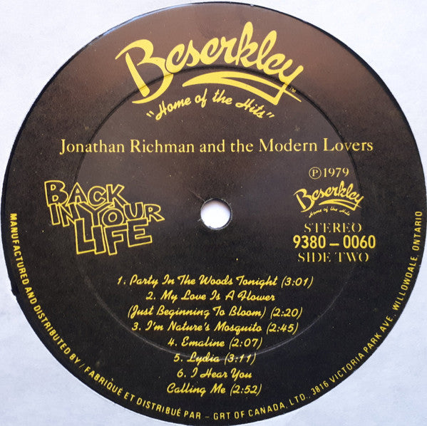 Jonathan Richman & The Modern Lovers : Back In Your Life (LP, Album)