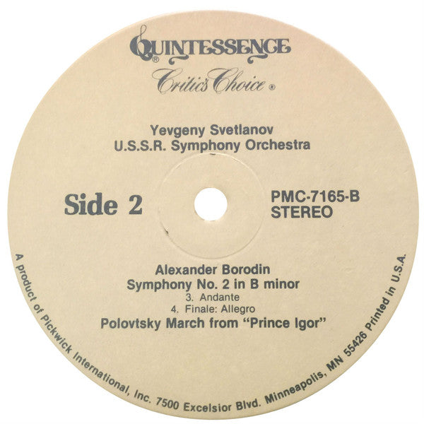 Alexander Borodin - Evgeni Svetlanov, Russian State Symphony Orchestra : Symphony No. 2 / Polovtsky March / In The Steppes Of Central Asia. (LP, RE, RM)