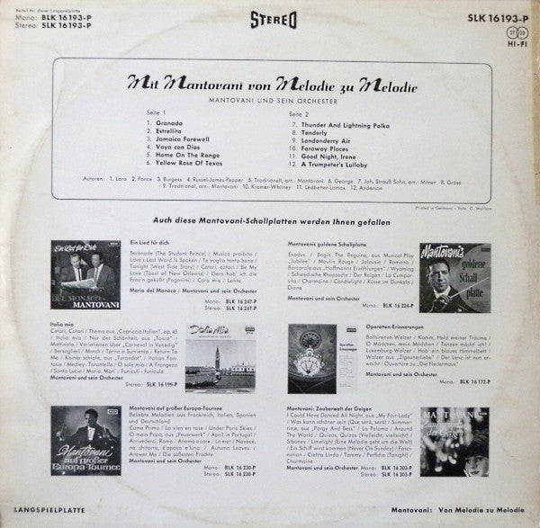 Mantovani : Mit Mantovani Von Melodie Zu Melodie (LP, Comp)