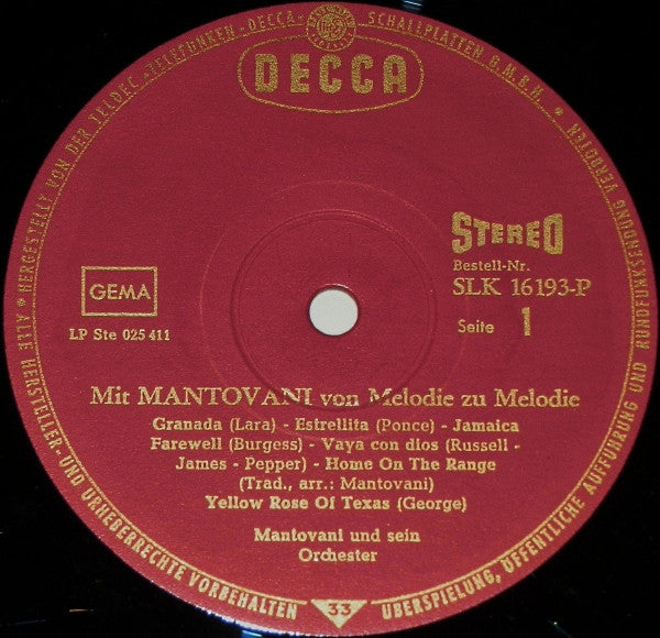 Mantovani : Mit Mantovani Von Melodie Zu Melodie (LP, Comp)
