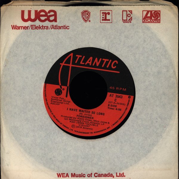 Foreigner : Blue Morning, Blue Day (7")