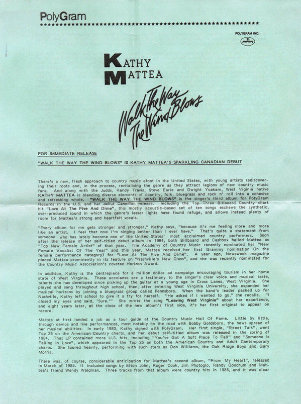 Kathy Mattea : Walk The Way The Wind Blows (LP)