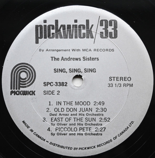 The Andrews Sisters : Sing, Sing, Sing (LP, RE)