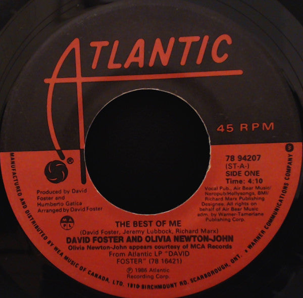 David Foster & Olivia Newton-John : The Best Of Me (7", Single)