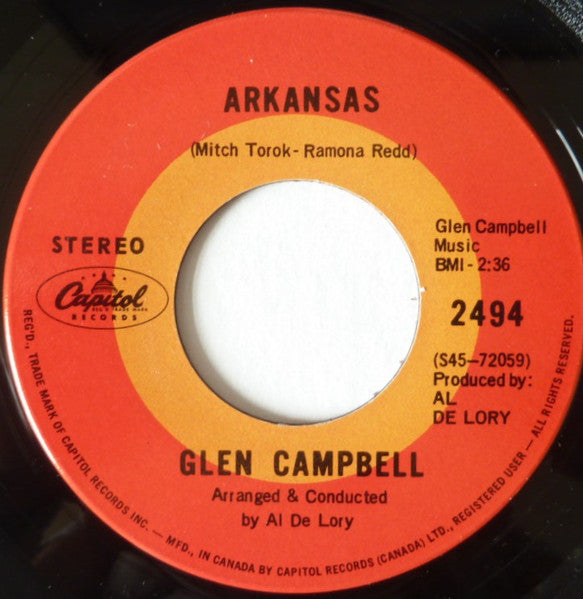 Glen Campbell : Where's The Playground Susie / Arkansas (7", Single)