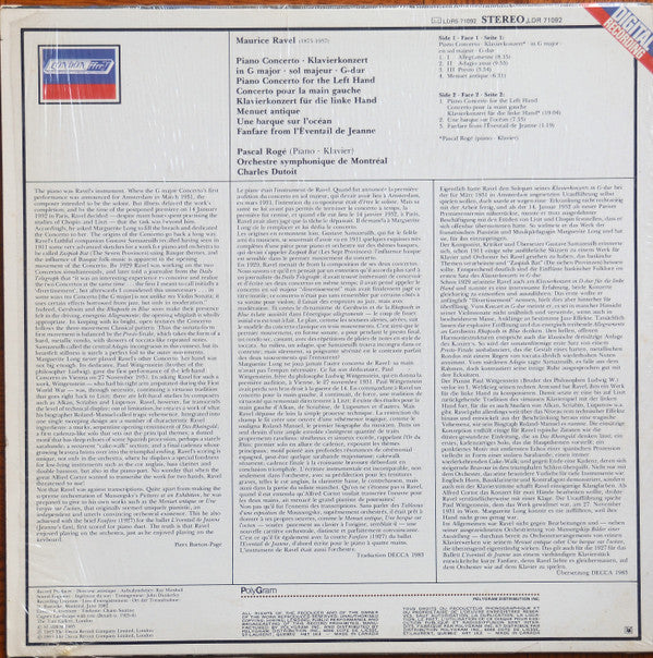 Ravel*, Pascal Rogé, Charles Dutoit, Orchestre symphonique de Montréal : The Piano Concertos / Menuet Antique / Une Barque Sur L'Océan (LP)