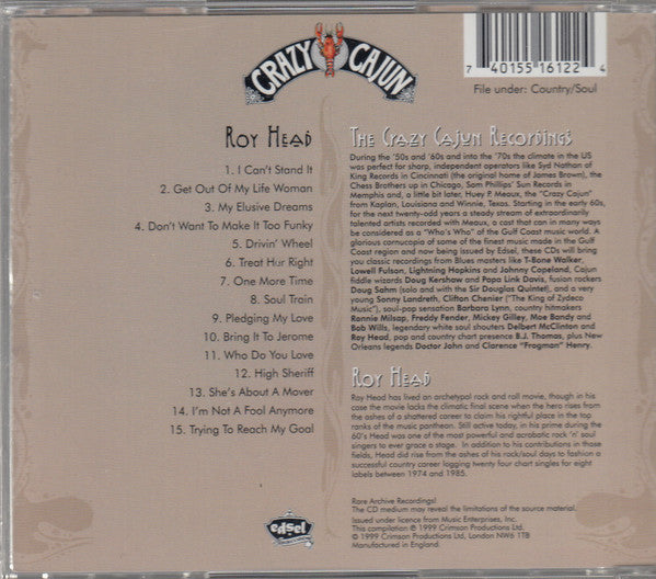 Roy Head : Texas Soul And Country Man (The Crazy Cajun Recordings) (CD, Album, Comp)