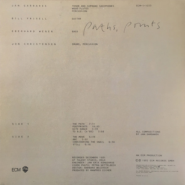 Jan Garbarek With Bill Frisell, Eberhard Weber, Jon Christensen : Paths, Prints (LP, Album)