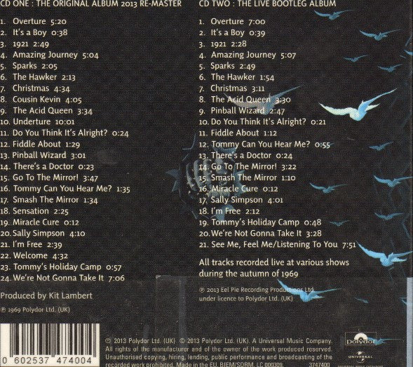 The Who : Tommy (CD, Album, RE, RM + CD, Album + Dlx)