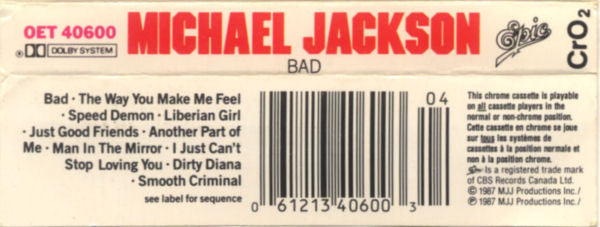 Michael Jackson : Bad (Cass, Album, CrO)
