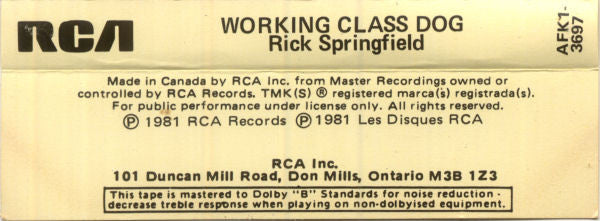 Rick Springfield : Working Class Dog (Cass, Album)