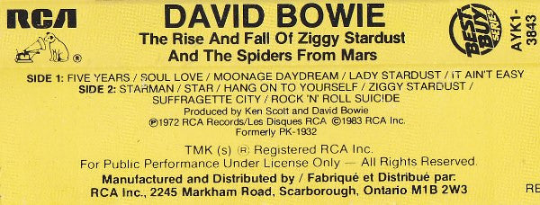 David Bowie : The Rise And Fall Of Ziggy Stardust And The Spiders From Mars (Cass, Album, RE)