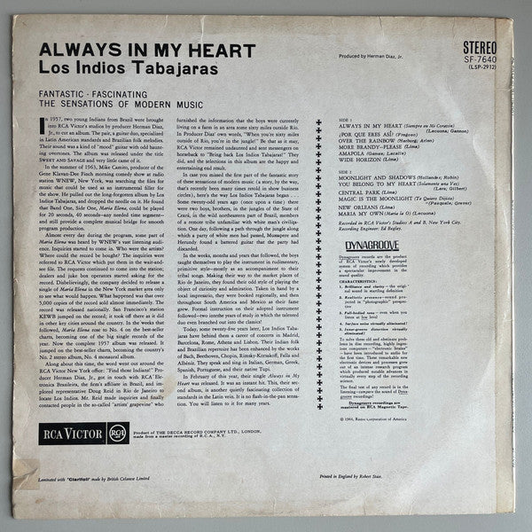 Los Indios Tabajaras : Always In My Heart (LP, Album)
