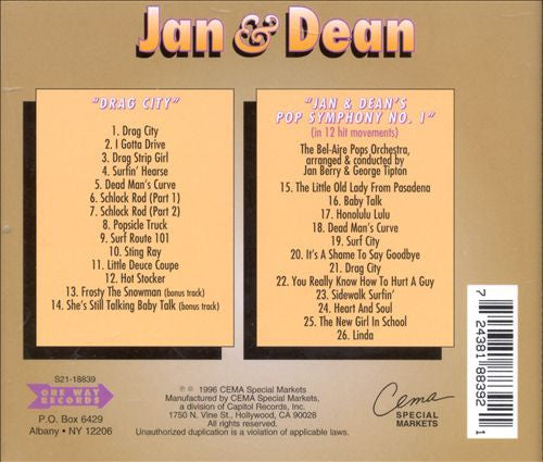 Jan & Dean : Drag City / Jan & Dean's Pop Symphony No.1 (CD, Comp, Enh, RE)