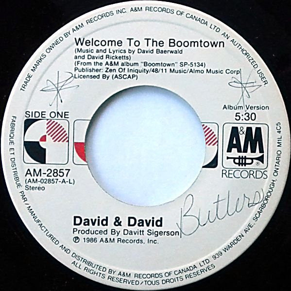 David + David : Welcome To The Boomtown (7", Single)