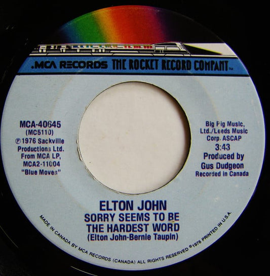 Elton John : Sorry Seems To Be The Hardest Word (7", Single)