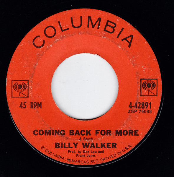 Billy Walker : Coming Back For More (7", Single)