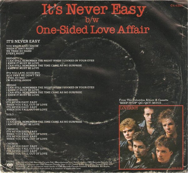 Loverboy : It's Never Easy (7", Single)