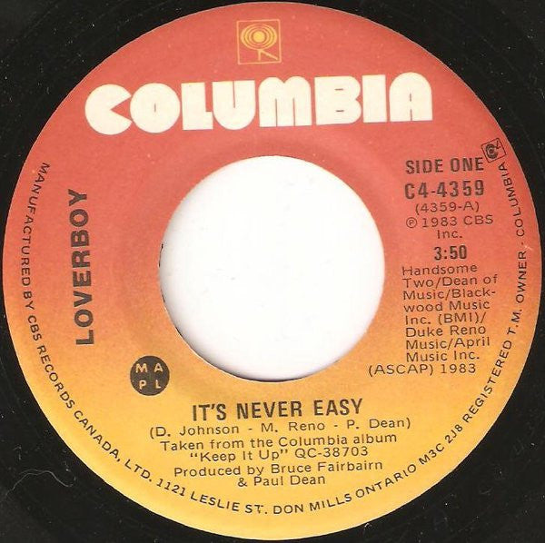 Loverboy : It's Never Easy (7", Single)