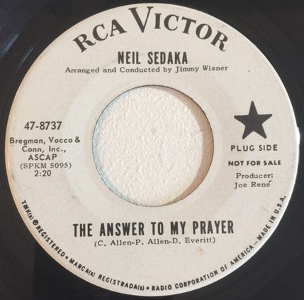 Neil Sedaka : The Answer To My Prayer (7", Single, Mono, Promo)