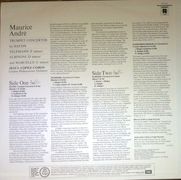 Maurice Andre*, Haydn*, Telemann*, Albinoni* And Marcello* : Trumpet Concertos By Haydn, Telemann (F Minor), Albinoni (D Minor) And Marcello (C Minor)  (LP)